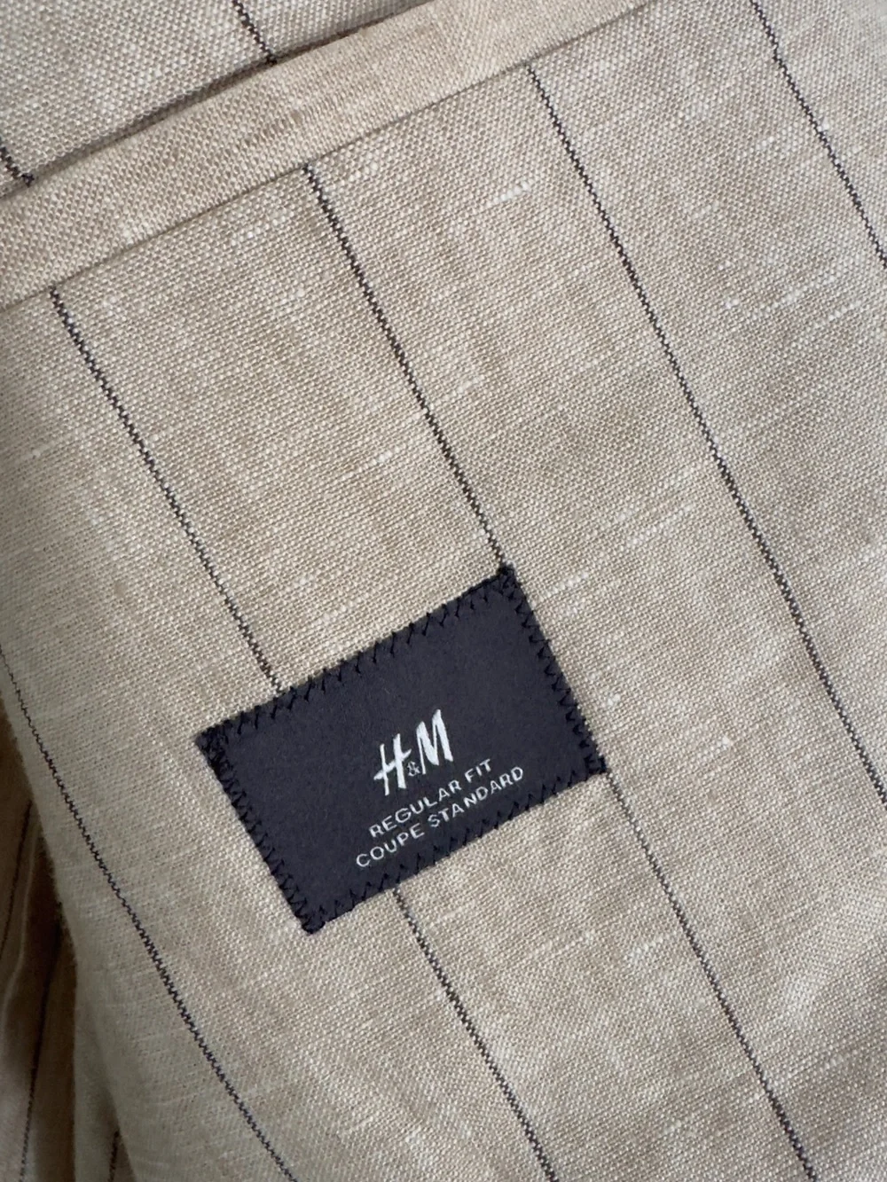 NWT H&M Premium 100% Linen Blazer Sport Coat Tan Beige Pinstripe 44R Men’s